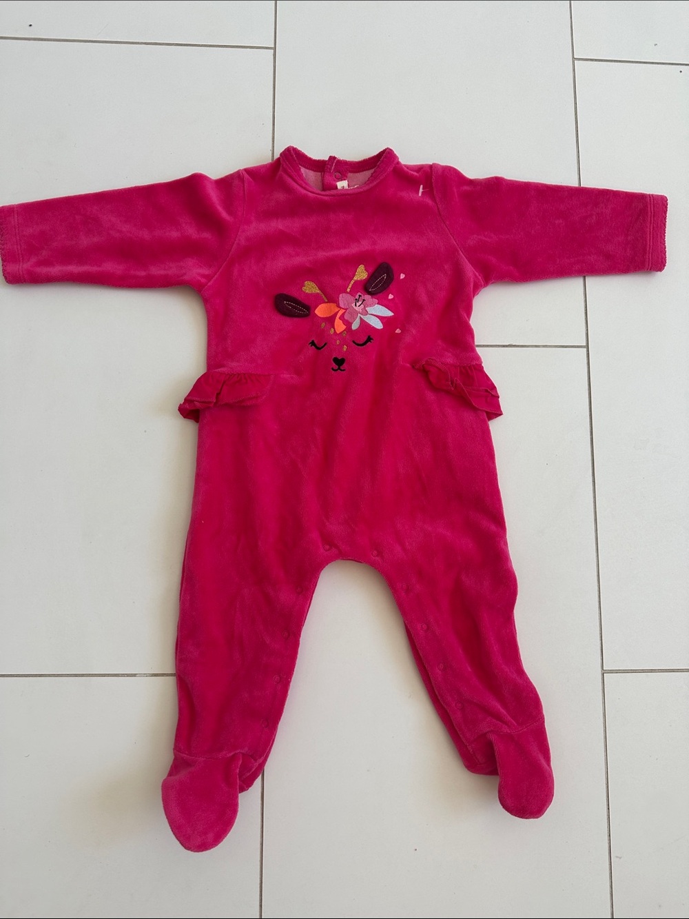 Catimini Hot Pink Floral Bunny Footed One-Piece New with Tags
